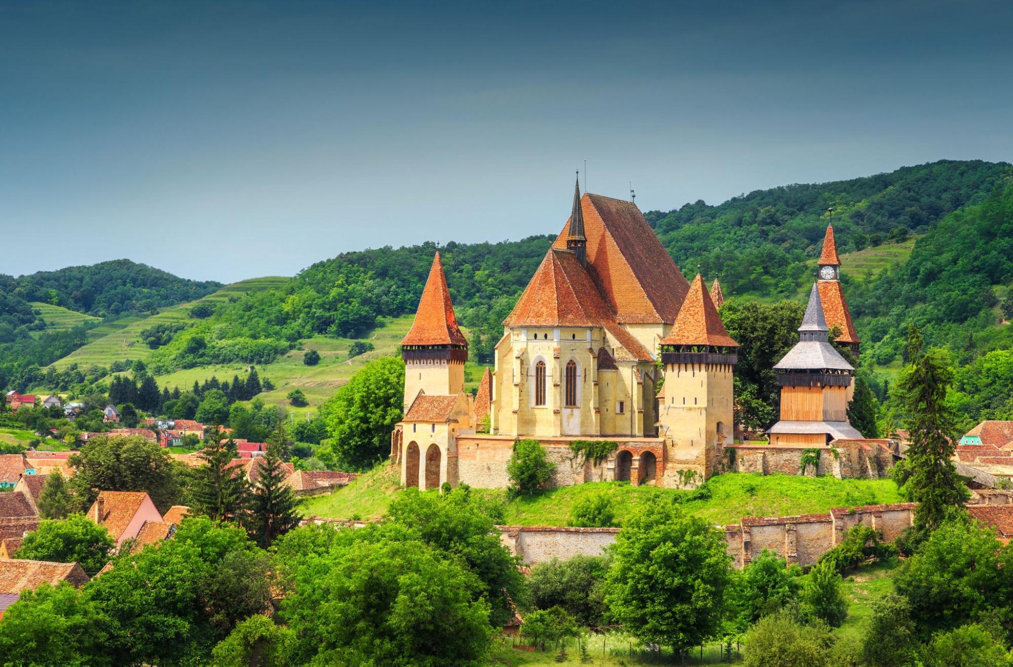 Famous saxon fortified church in best Transylvanian touristic village near Sibiu, Biertan, Transylvania, Romania, Europe