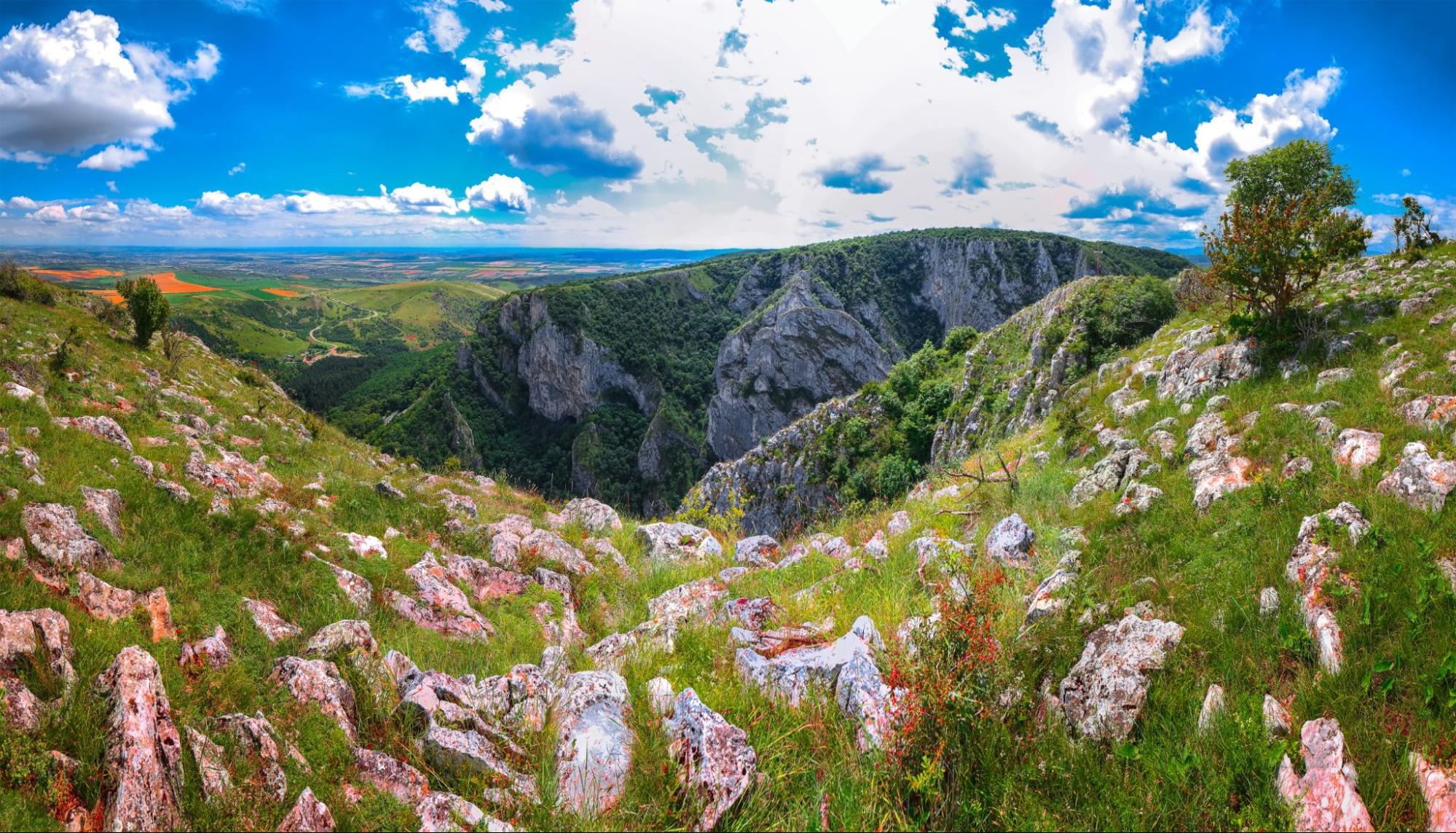 Turda gorge Cheile Turzii is a natural reserve with marked trails for hikes on Hasdate River situated near Turda close to Cluj-Napoca, in Transylvania, Romania, Europe