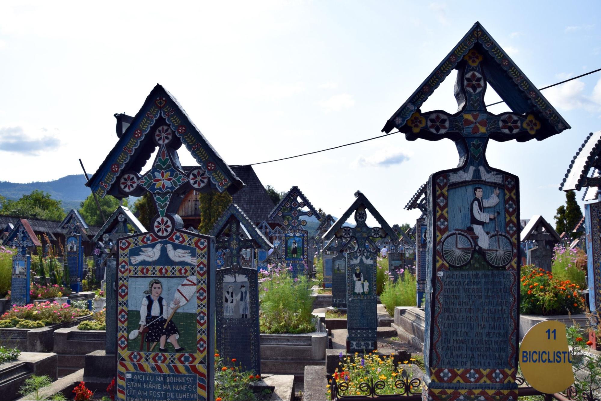 The graves in Famous Merry (Joy) Cemetery. Sapanta, Romania