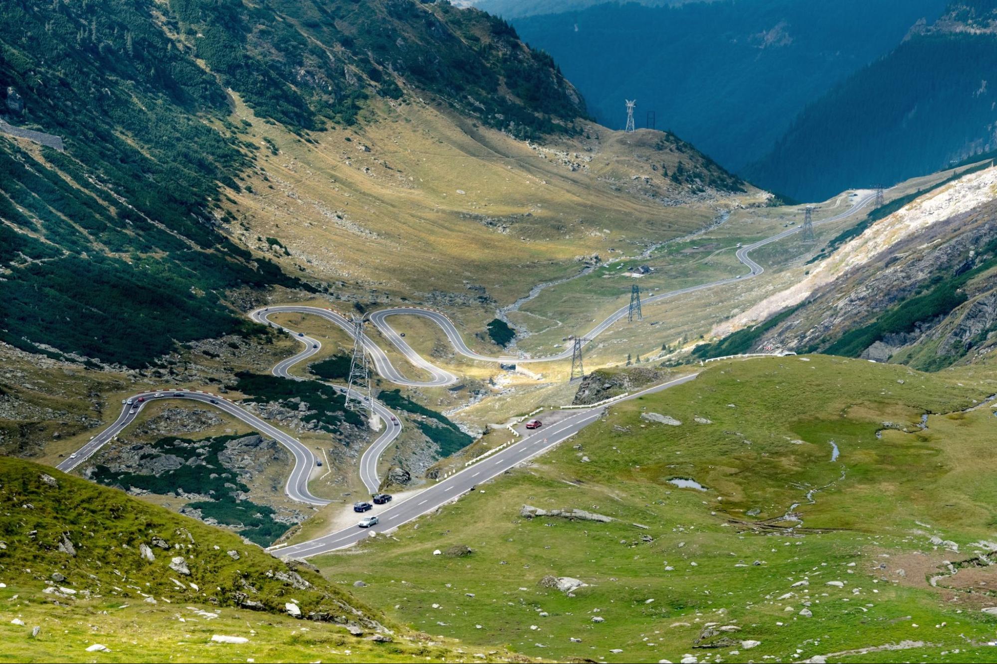 Famous Transfagarasan mountain winding road, crossing Fagaras Mountaines in Romania